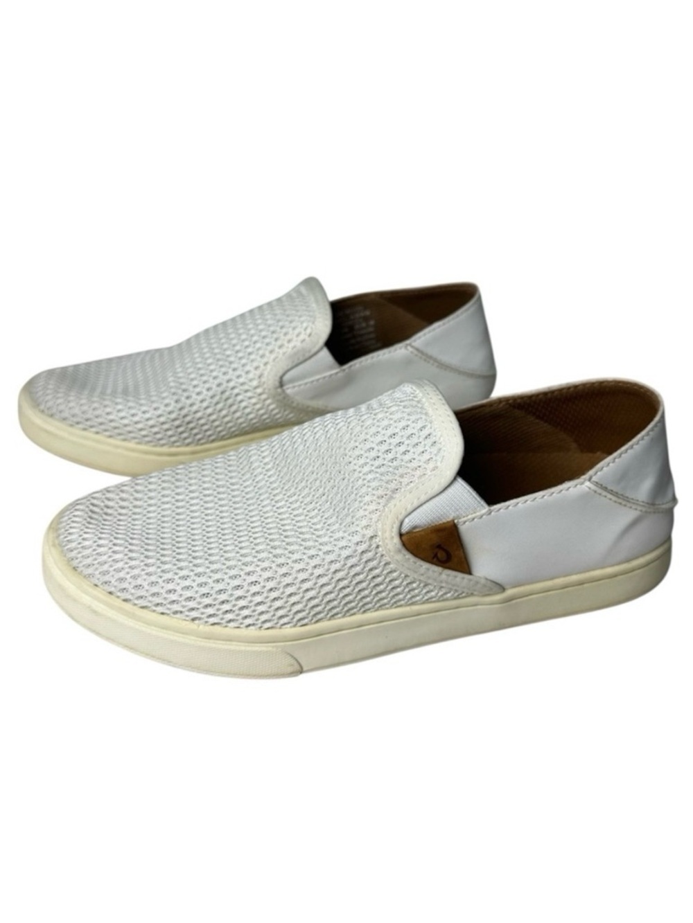 Olukai Women's Pehuea Slip-On Shoes Mesh Breathable White/Cream Sneakers Size 8